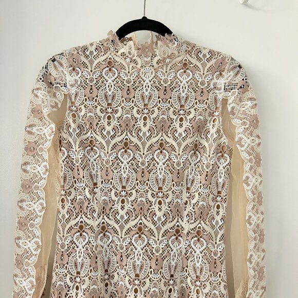 Jonathan Simkhai Natural Tulle-paneled Guipure Lace Mini Dress Nude Combo 6  NWT - Picture 7 of 16